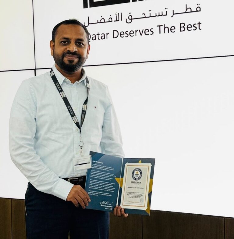 கத்தாரில் கின்னஸ் உலக சாதனை படைத்த  இலங்கையர்-மருதமுனை சுக்கூர் முஹம்மது பர்ஸாத்