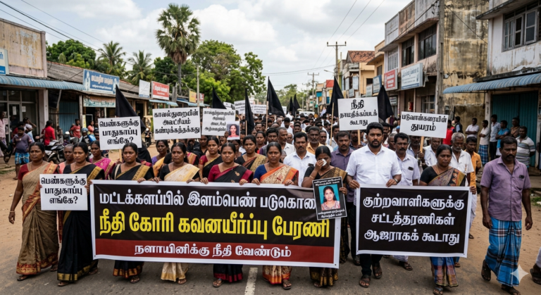 மட்டக்களப்பில் இளம்பெண் படுகொலைக்கு  நீதி கோரி கவனயீர்ப்பு பேரணி!