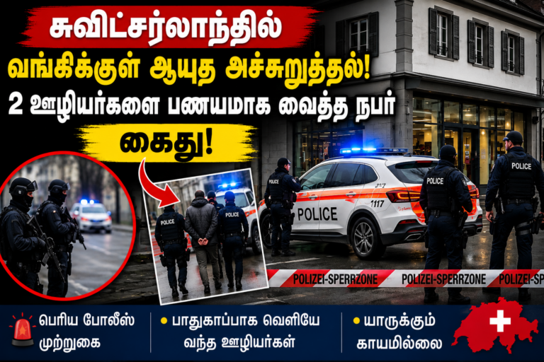 சுவிட்சர்லாந்தில் வங்கிக்குள் ஆயுத அச்சுறுத்தல் – இரு ஊழியர்களை பணயமாக வைத்த நபர் கைது