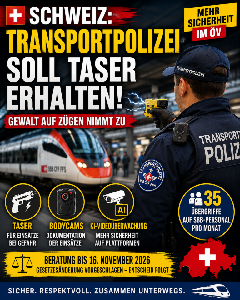 Switzerland பொதுப் போக்குவரத்தில் Transport Police-க்கு Taser வழங்கத் திட்டம்
